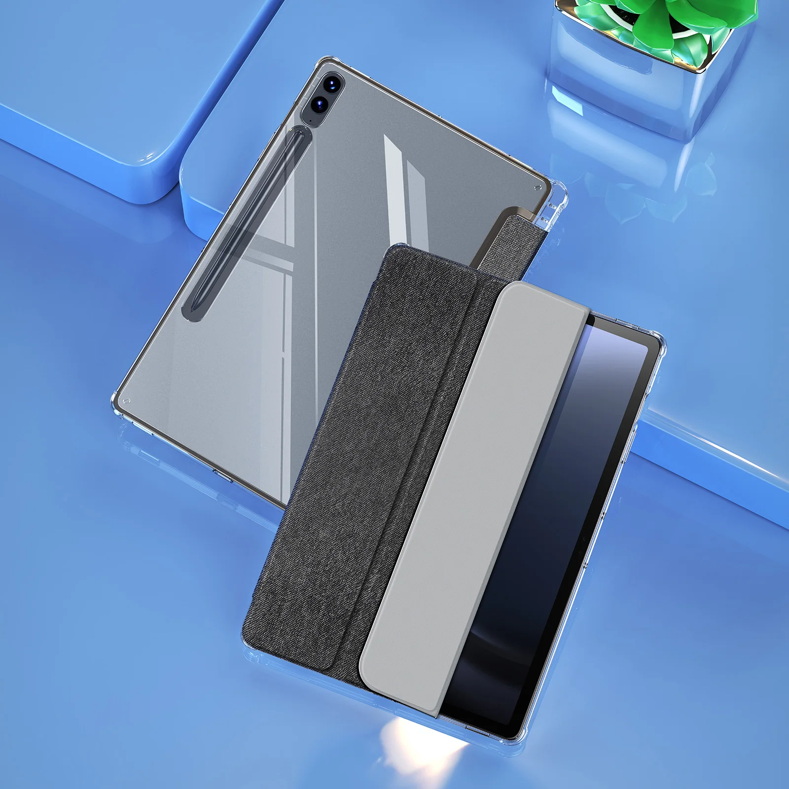 DUX DUCIS Senior PU-Leder transparente Rückseite für Samsung Tab S10 plus stoßfester Stiftschlitz Trifold-Ständer schützen Abdeckung