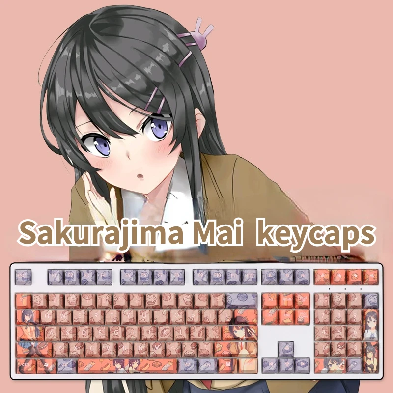 

108 Keys Anime Sakurajima Mai PBT keycaps, Cherry Profile Keycaps for 61/87 /104/108 Cherry MX Switches Mechanical Keyboard