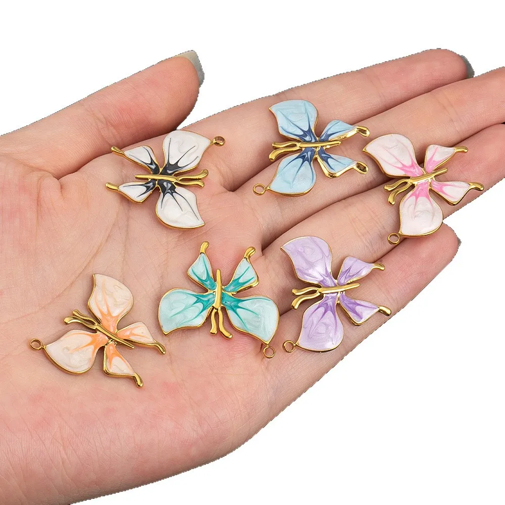 10 قطعة/الوحدة الفولاذ المقاوم للصدأ قلادة فراشة ملونة DIY مجوهرات اكسسوارات