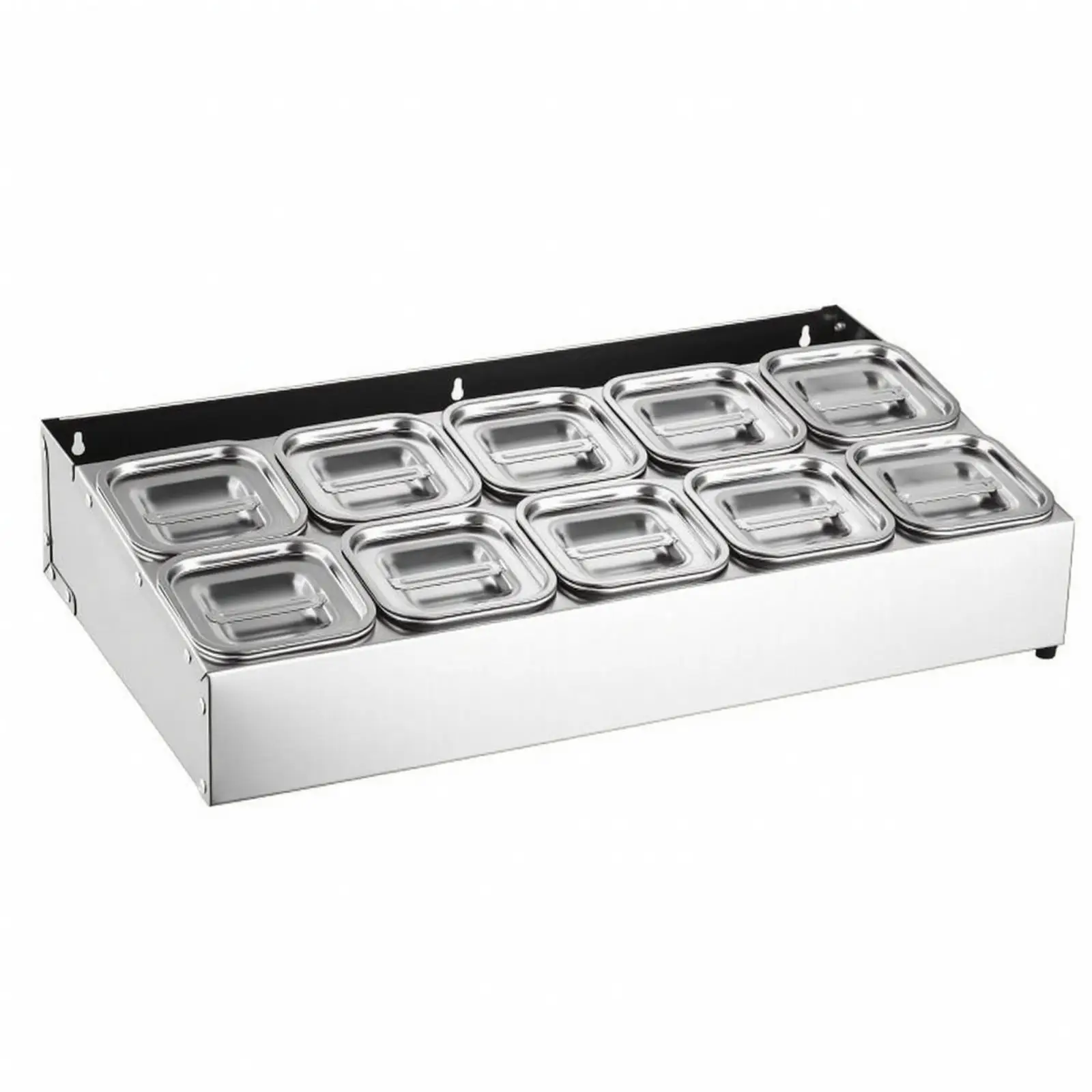 Condiment Container Silver Stainless Steel Condiment Organizer Rack Countertop Sauce Container with Square Compartments