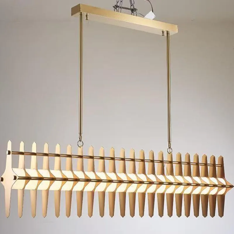 Postmodern light luxury long dining room chandelier, minimalist designer metal creative living room bedroom study lamp