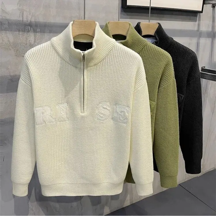 

Trendy Men's Knitted Long Sve Zipper Ne High Collar Sweater Winter Faionable Youth Active Sle Slim Fit Casual Wear