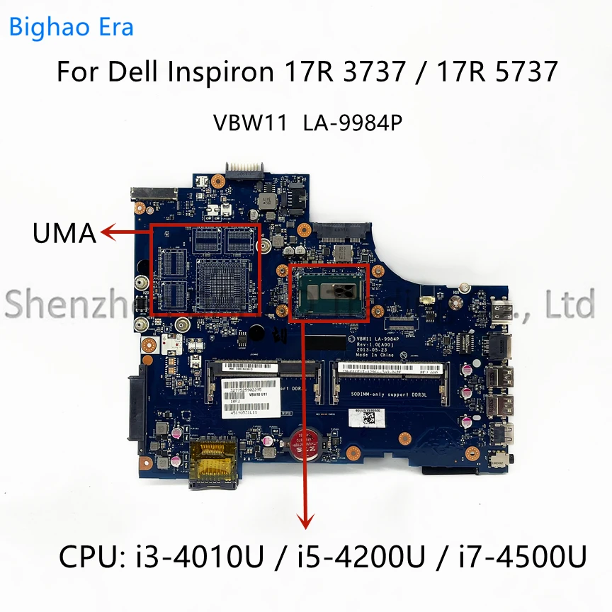 

For Dell Inspiron 17R 3737 5737 Laptop Motherboard VBW11 LA-9984P With i3-4010U i5-4200U i7-4500U CPU CN-01CFYT 0D9D5C 0W6XCW