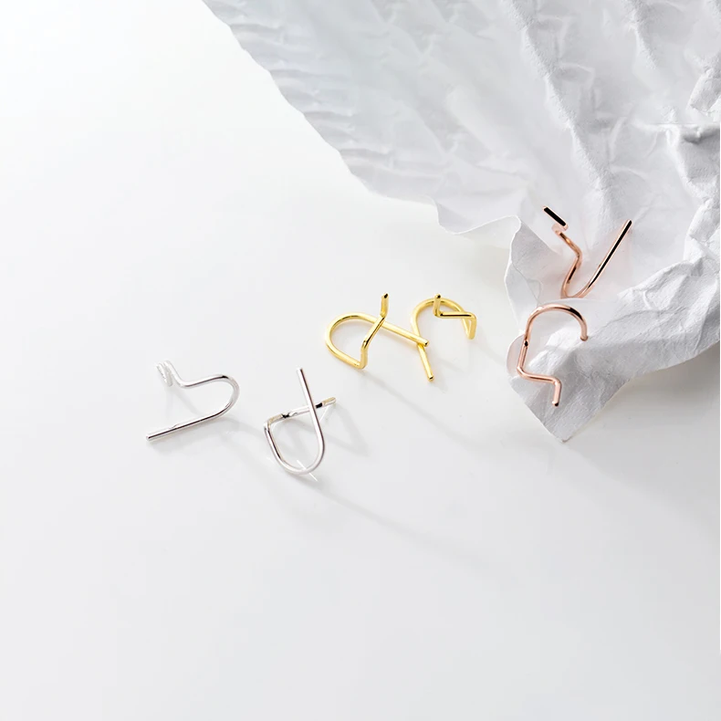 Modian Fashion 3 colori linee geometriche orecchini a bottone per donna argento Sterling 925 stile coreano gioielleria semplice perno