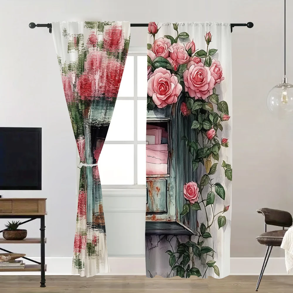 2pc,  Background Curtain Flower mailbox Machine Washable Polyester,Without Electricity Holiday Decorations for Spring Holidays