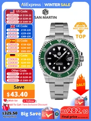 San Martin 41mm Mens Diver Watch Luxury Water Ghost PT5000 SW200 Automatic Mechanical Sapphire Date Cyclops 20Bar BGW-9 Luminous