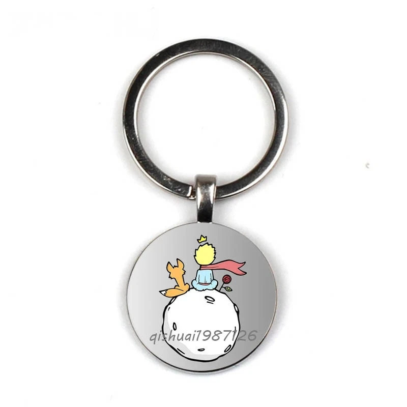 The Little Prince And Fox Rose Logo Glass Cabochon Pendant Key Chain Jewelry Gift