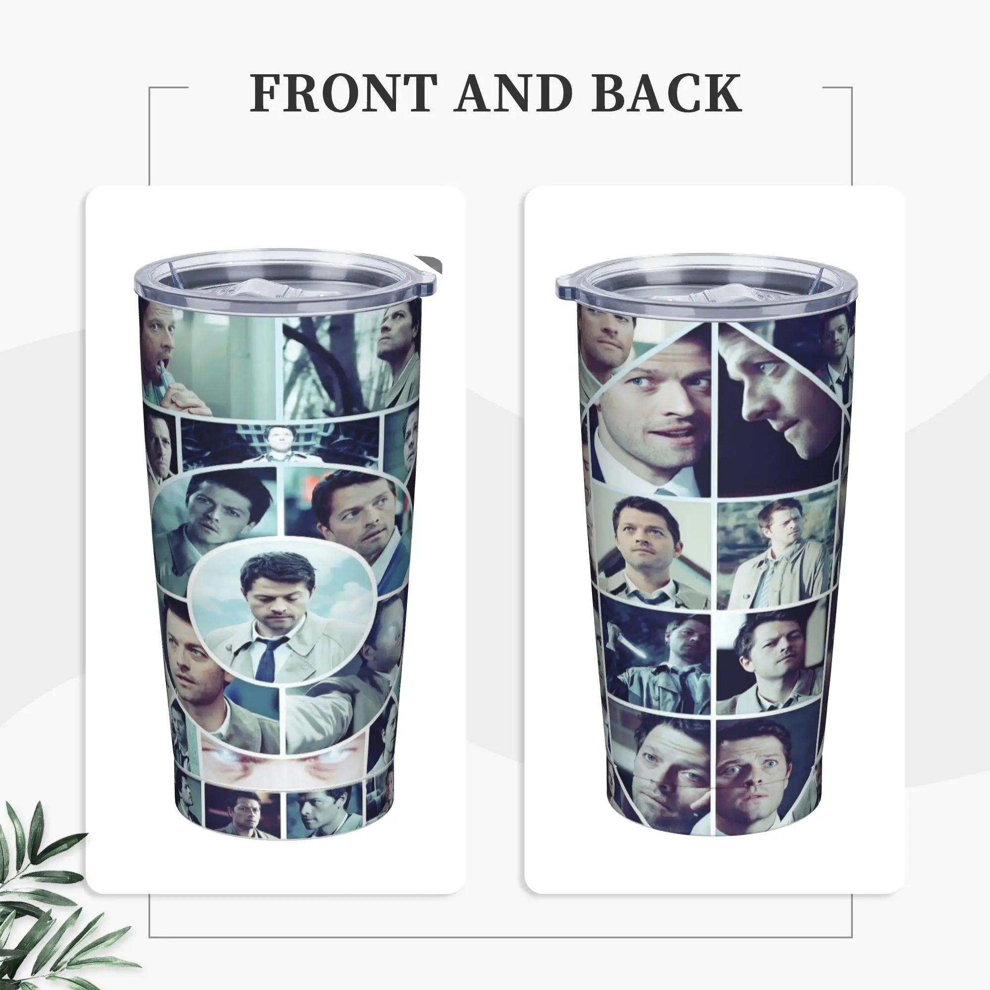 Castiel Collage Tumbler Vacuum Insulated Supernatural Movie Coffee Cups with Lid Straw Office Home Mugs Water Bottle, 20oz