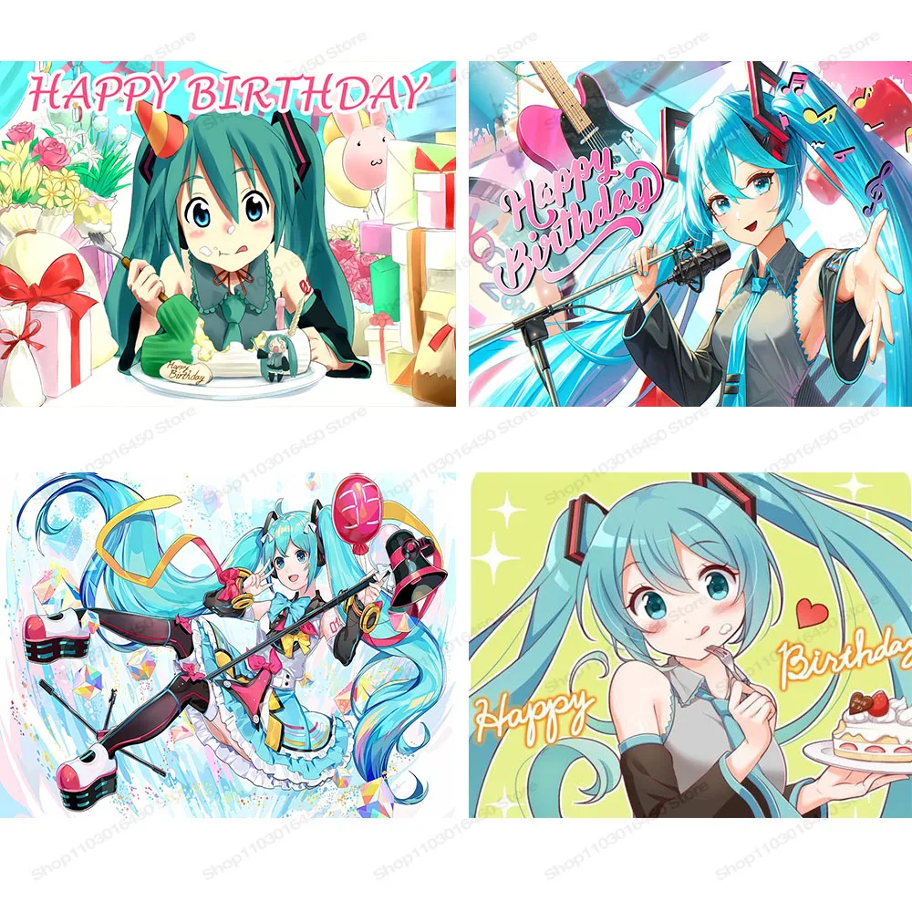 Bandai Miku Hatsune Backdrop Birthday Party Custom For Girls Photography Virtual Idol Background Photo Baby Shower Banner Decors