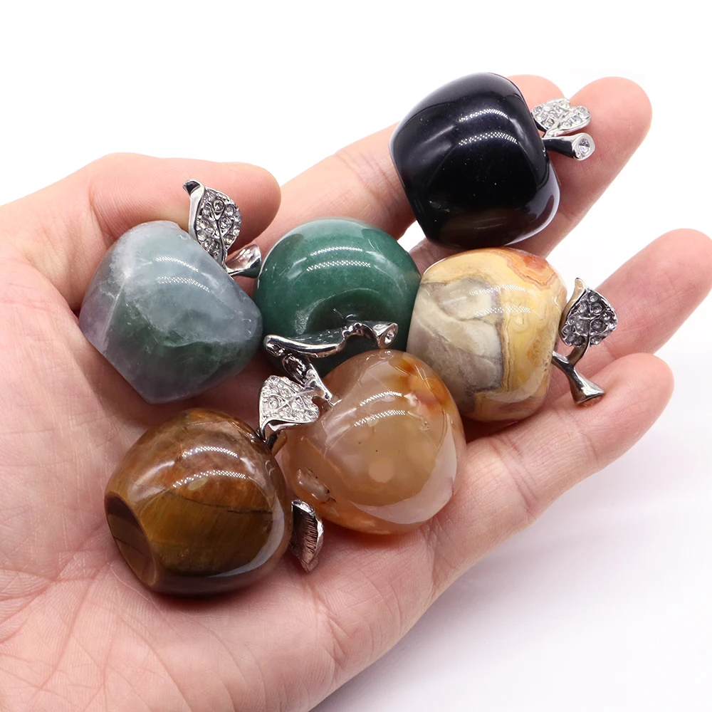 

Wholesale Natural Stone Apple Statue Healing Crystal Rose Quartz Opal Fruit Statue Carving Figurine Home Decor Christmas Gift