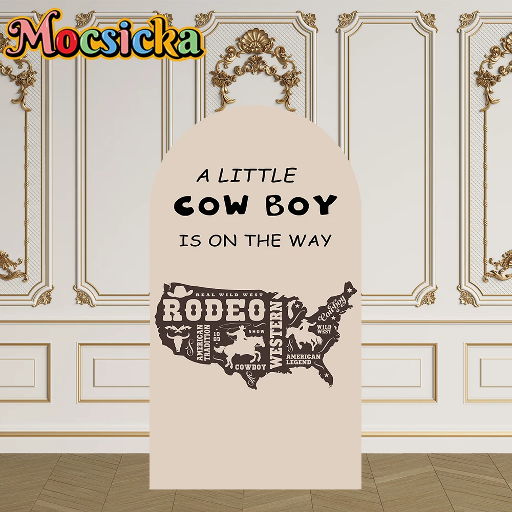 Mocsicka 2 ด้าน Arch ฝาครอบ Little CowBoy Is On The Way ตกแต่งฉากหลัง Baby Shower Arch ผนังเด็ก 1st Birthday Party