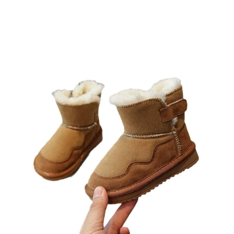 2024 Winter Boots Boys Retro Plush Warm Snow Boots Thick Bottom Anti Slip Girls\' Boots Suede Casual Children Cotton Shoes Bota