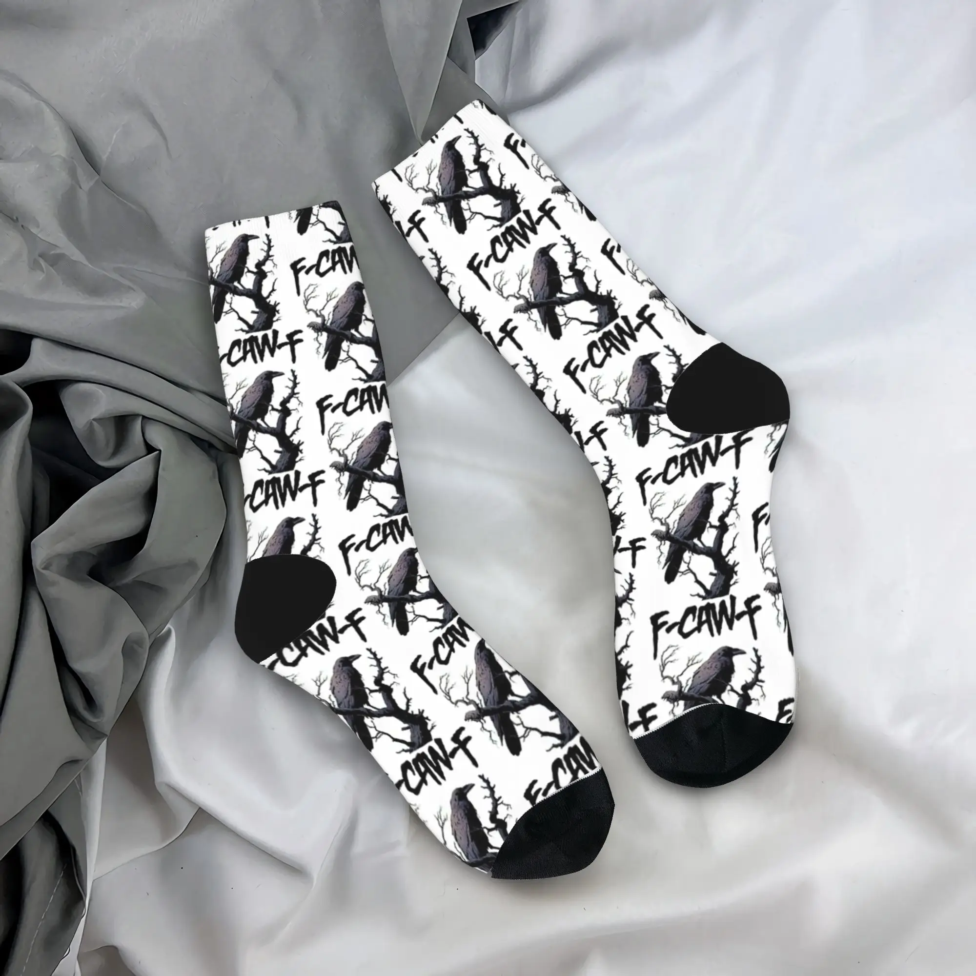 

F-Caw-F Black Bird Meme Stockings Men Socks Warm Soft Funny Socks Autumn Climbing Anti Bacterial Graphic Socks Birthday Present