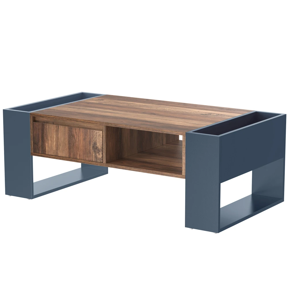 PINGGO Holz-Couchtisch Anthrazit Grifflose Schublade Doppelseitiges Staubdichtes Fach Großer Stauraum für Wohnzimmer – Detail 11