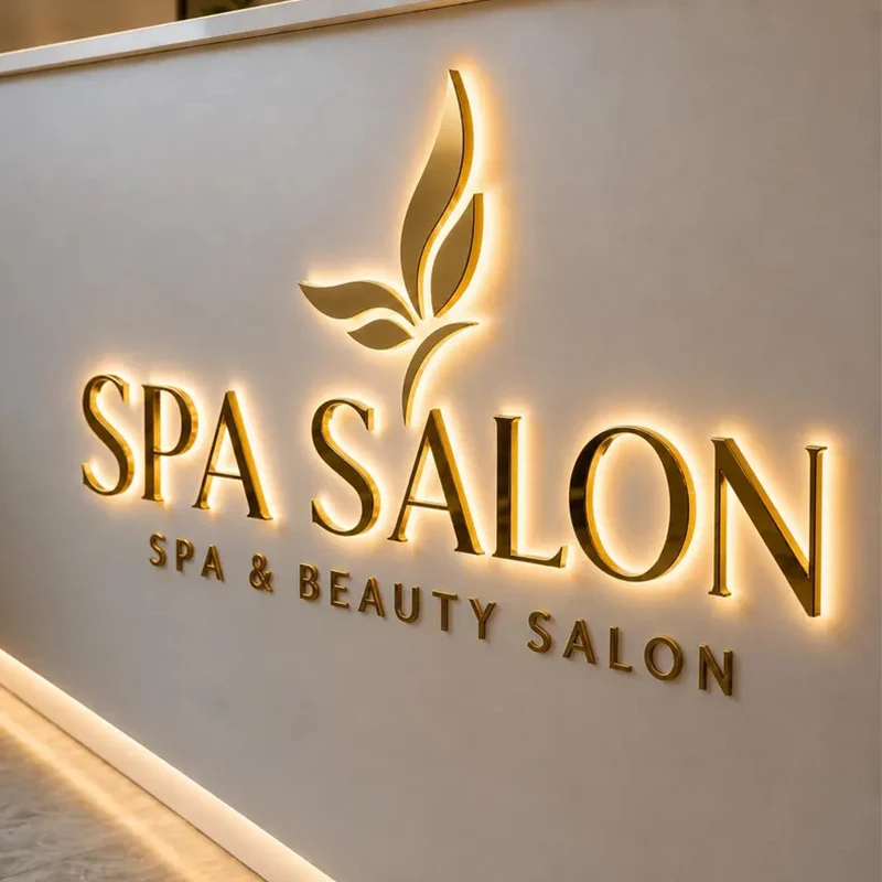Op maat gemaakte 3D verlichte bedrijfsbord van metaal voor beautysalon/kliniek, LED letters, halo verlichte bedrijfslogo, verlicht bedrijfsbord