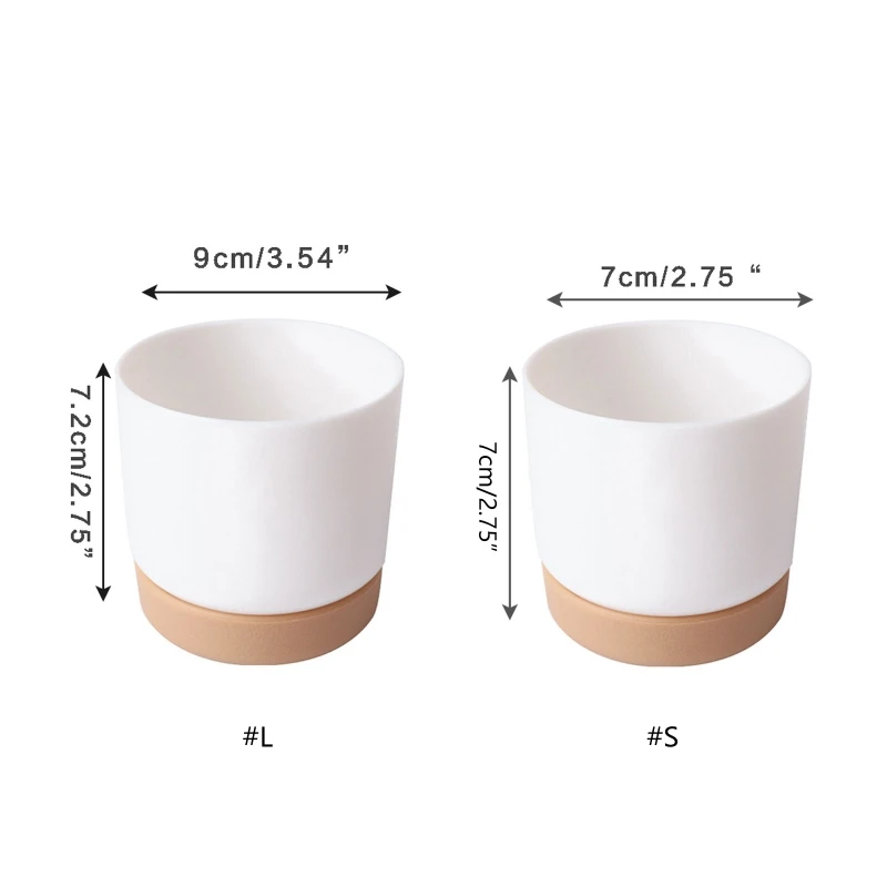 Small White Ceramic Planter Mini Flower Containers Indoor with Drainage Hole