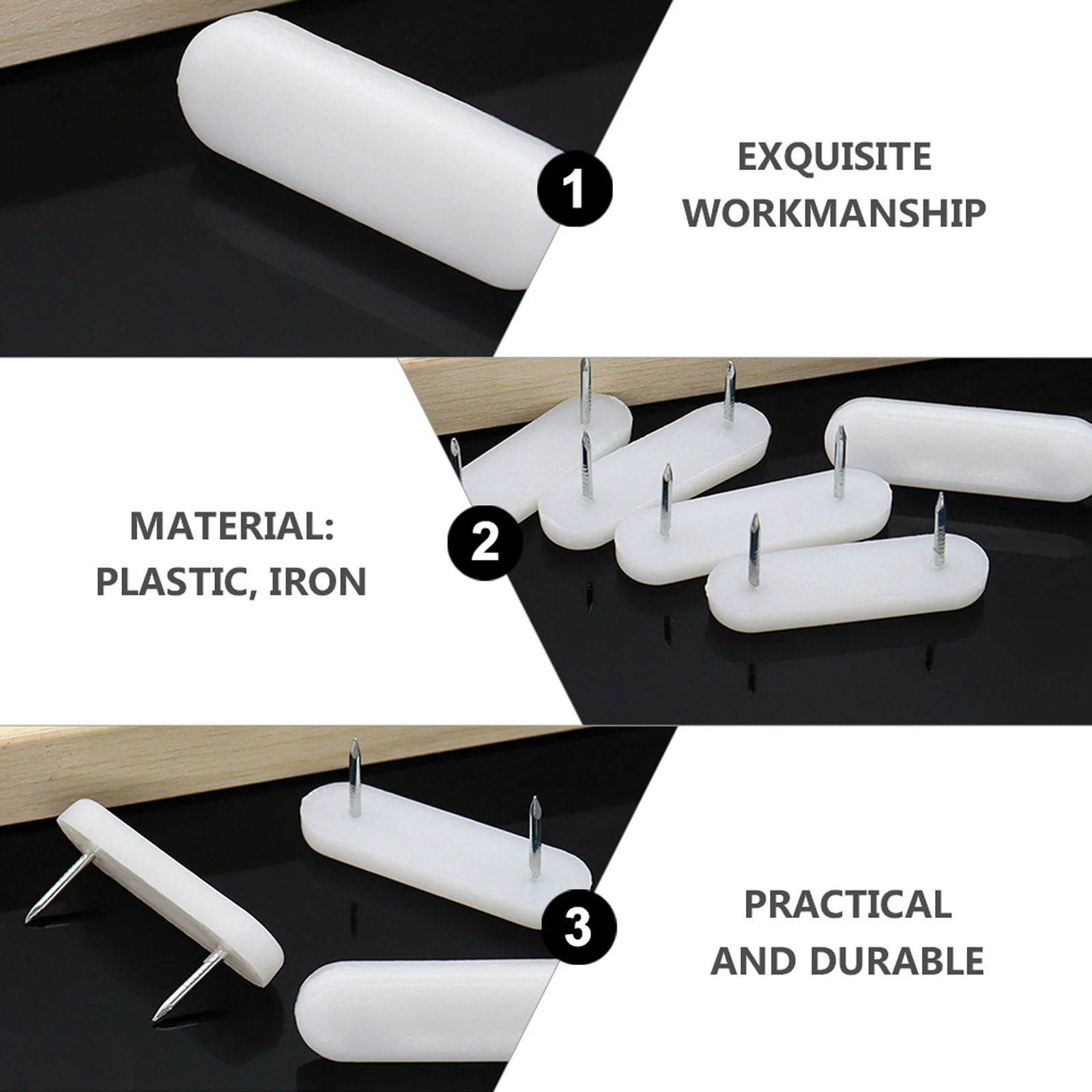 100Pcs Plastic Head Double Nails Furniture Feet Glide Chair Leg Pads Table Floor Protectors Wood Carpet Tiles Rubber Tips Metal image 6