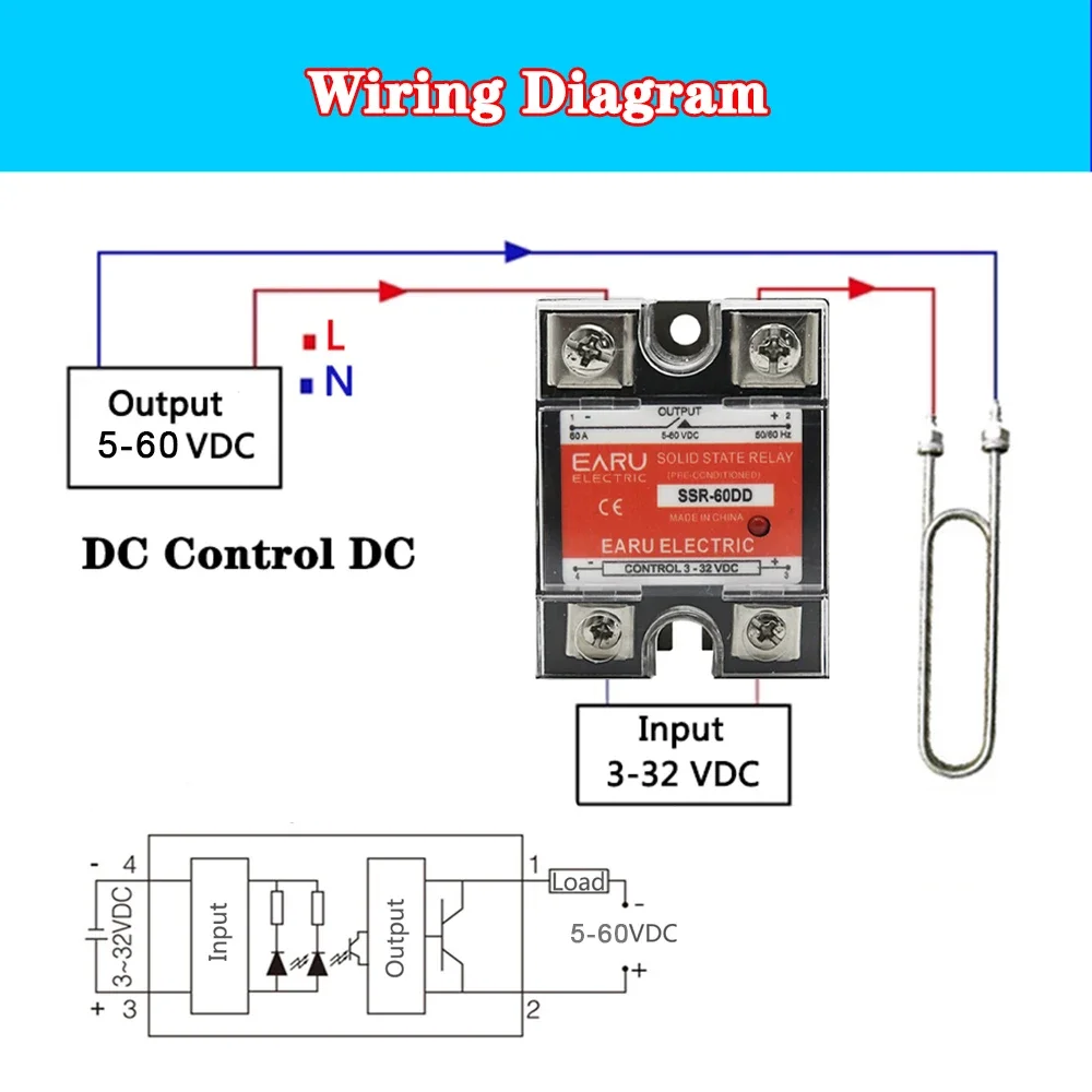 SSR-25DD SSR-40DD SSR 10A 60A 80A 100A Single Phase Solid State Relay Module DC 3-32V Input DC 5-60V Output Voltage Transformer