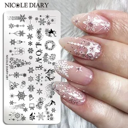 NICOLE DIARY Christmas Nail Art Stamping Plate Drawing Template Winter Snowflakes Floral Image Stencil Mold Nail Printing Tools