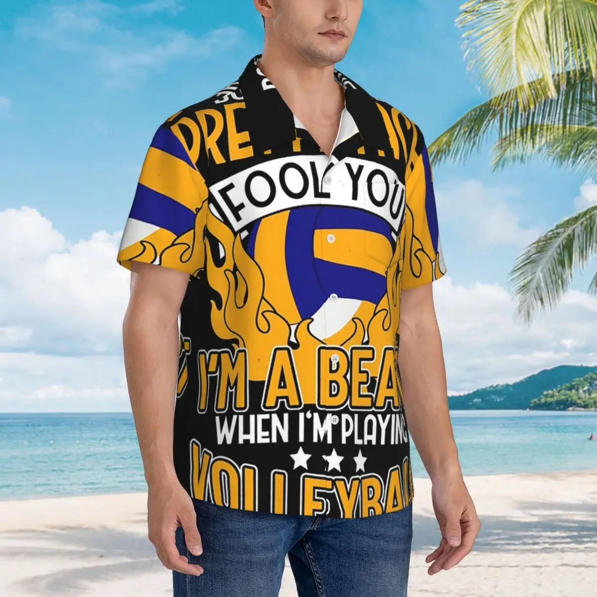

I'm A Beast When I'm Playing Volleyball Hawaiian Shirts Casual Men Short Sleeve Shirt for Summer Beach Men's Button Tops