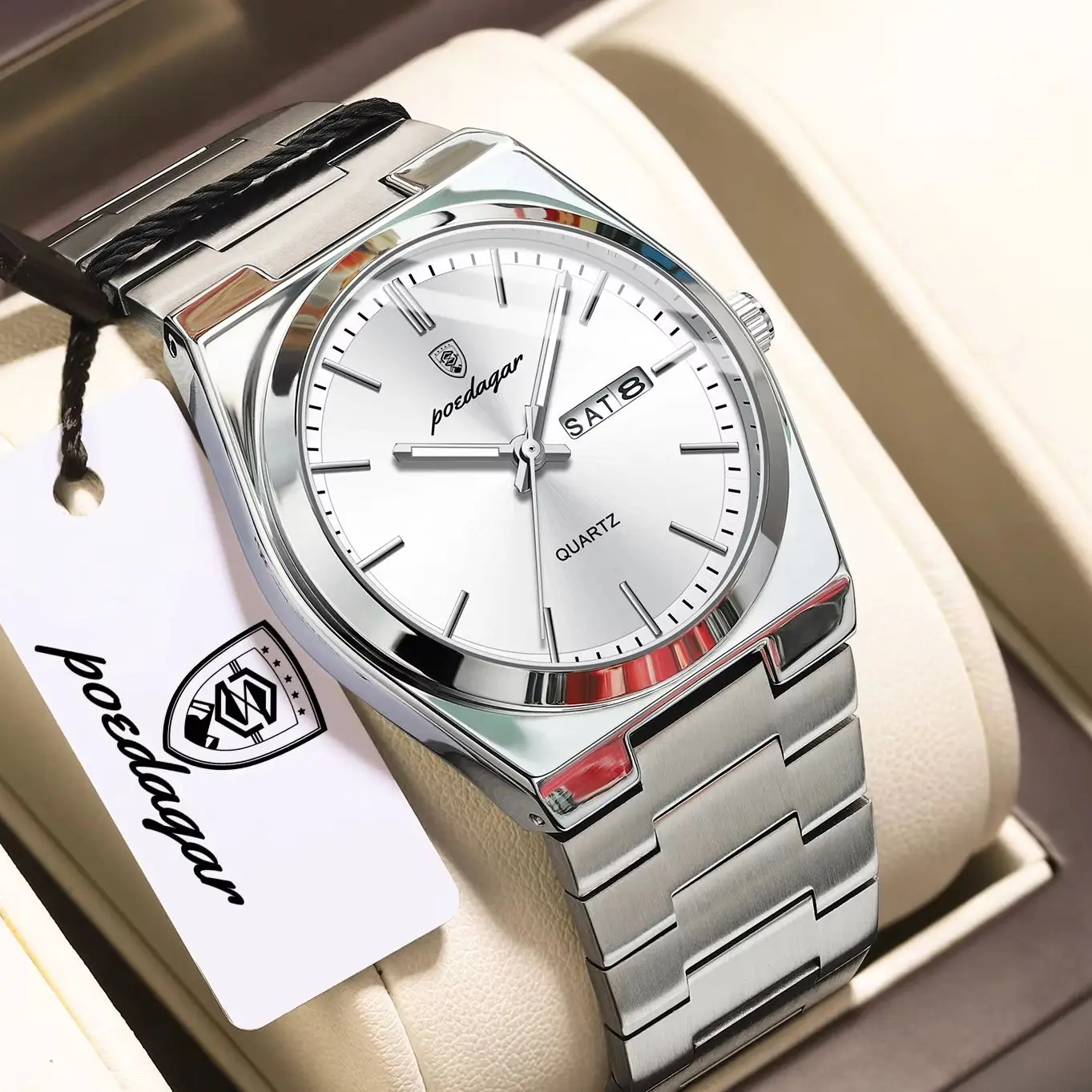 Relojes de Cuarzo POEDAGAR de Alta Calidad para Hombre, Reloj Masculino de Acero Inoxidable Resistente al Agua, Luminoso, con Fecha, Día de la Semana, Reloj de Pulsera Moderno para Hombre