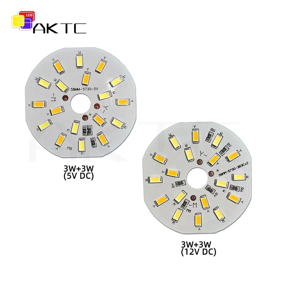 5-Pcs okrągłe LED podwójny kolor źródło światła DC 5V 12V 6W biały/ciepły niskonapięciowy SMD5730 lampa LED koralik aluminiowa płyta o średnicy 58mm