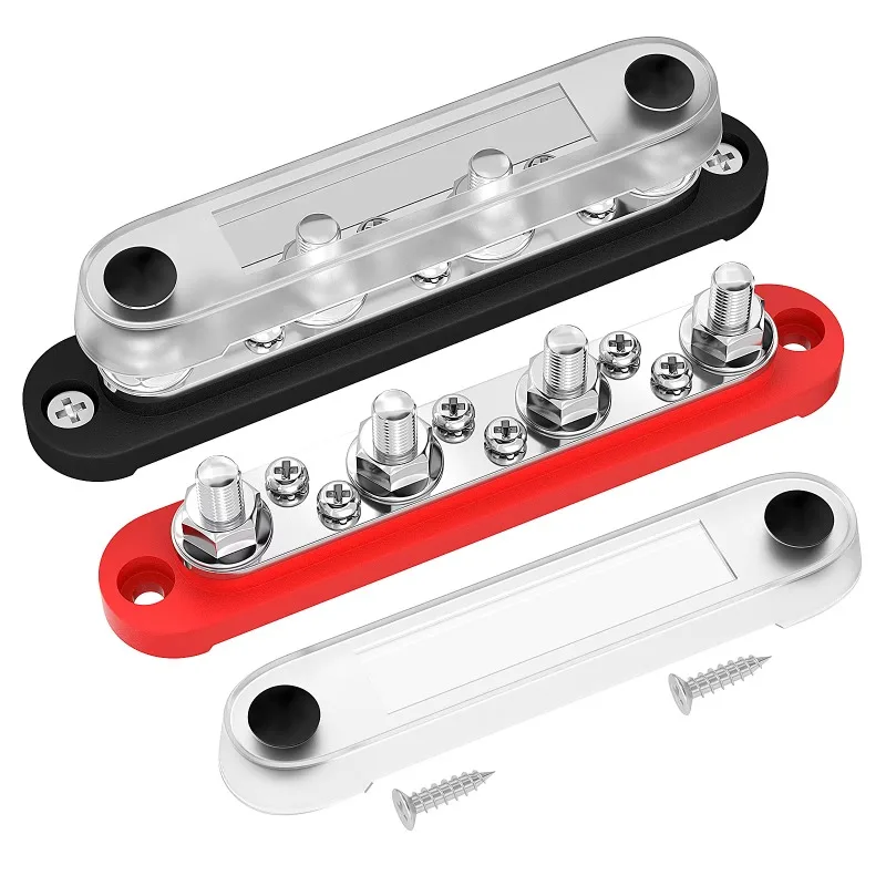 150A M8 Bus Bar Power Distribution Block 4xM8 Stud 6xM4 Screw With Protective Cover Red Black For RV Marine Solar System 24V
