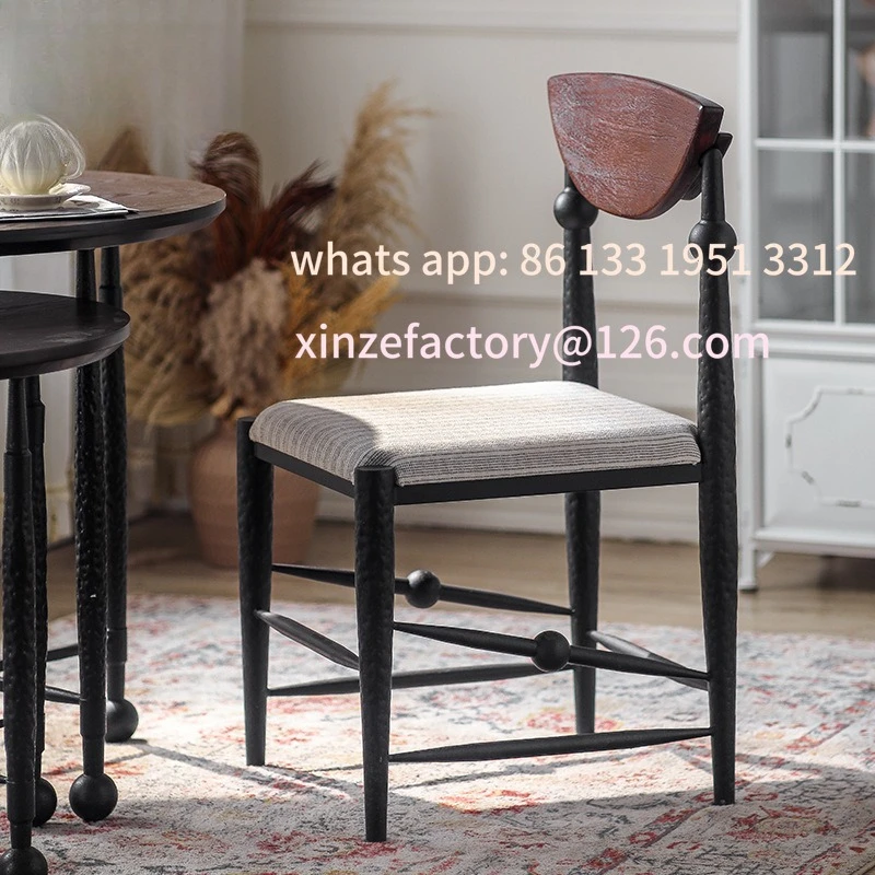 

Nordic style solid wood chair, home soft seat dining chair designer creative leisure back chair, medieval style makeup chair
