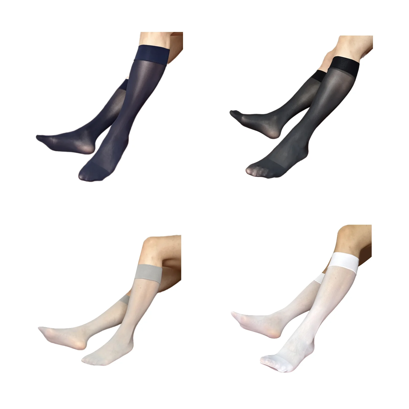 

Глянцевые мужские деловые носки средней длины, комплект из четырех цветов (темно-синий/черный/серый/белый)