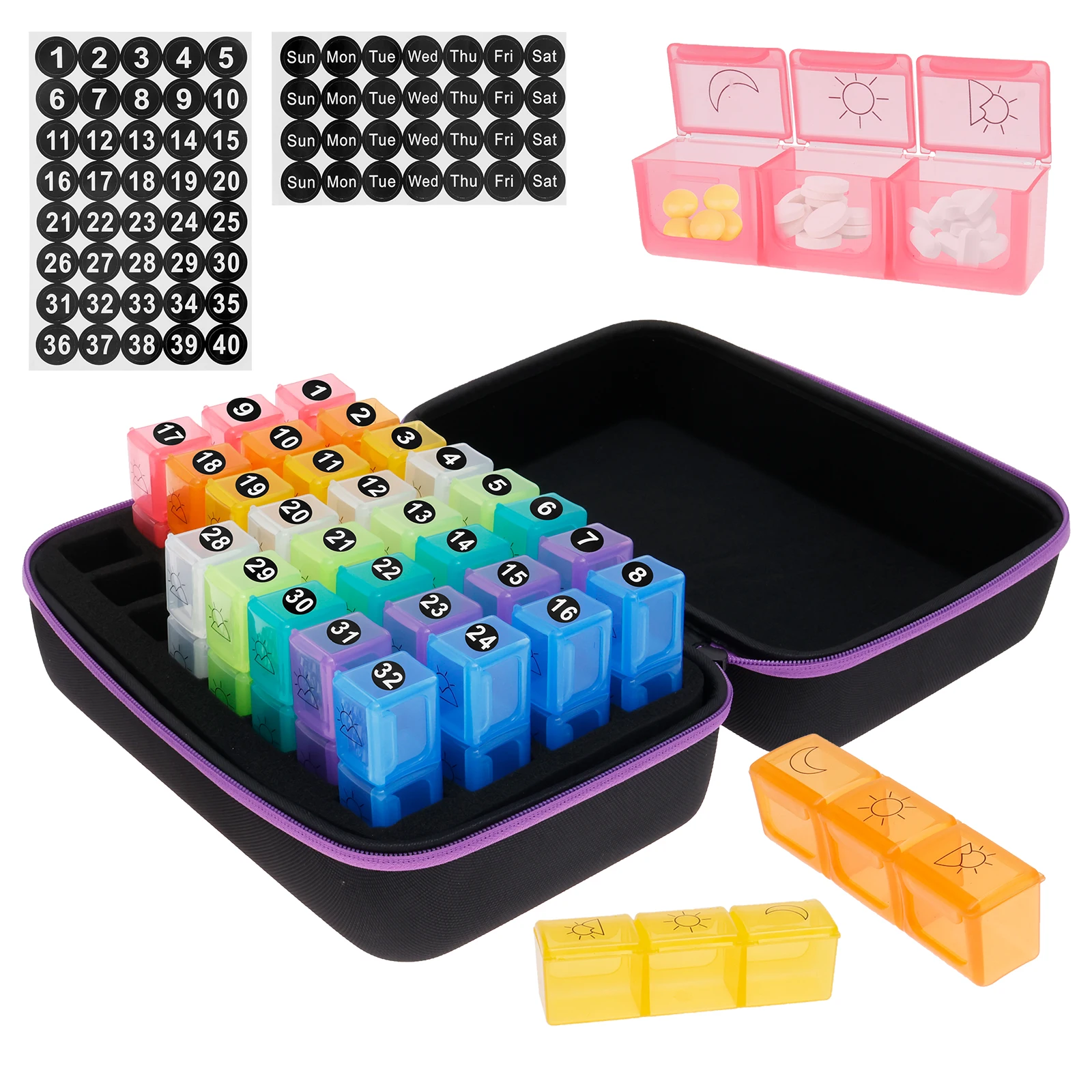 

Monthly Pill Organizer Convenient Month Pill Box Organizer with Labeling Sticker 3 Times a Day for Home Traveling Outdoor Use