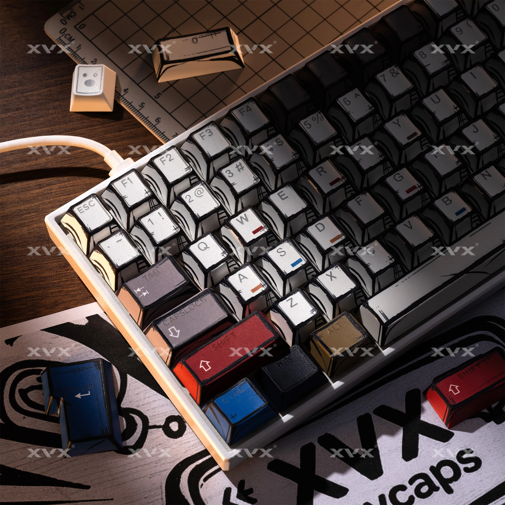 XVX Comic PRISM Shine-Through Double Shot Cherry Profile PBT Keycap Set 142-key, bardziej odpowiedni dla klawiatur LED z podświetleniem od góry.