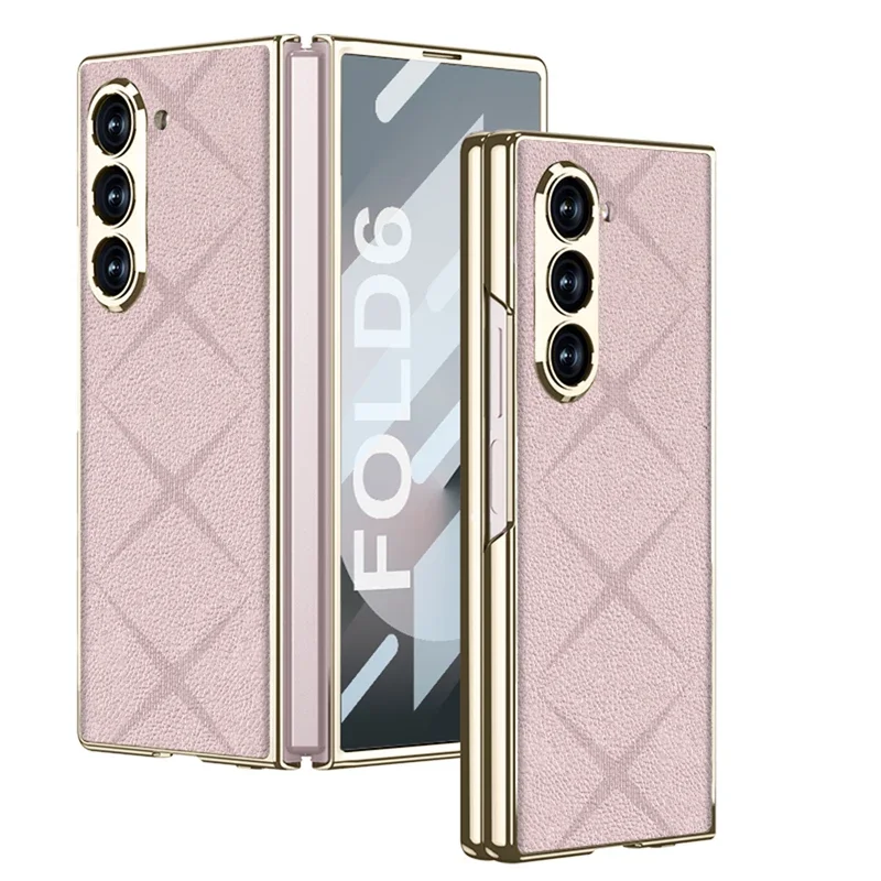 

For Samsung Galaxy Z Fold 6 Case GKK Electroplated Plain Leather Folding Cover With Tempered Glass for Galaxy Z Fold6