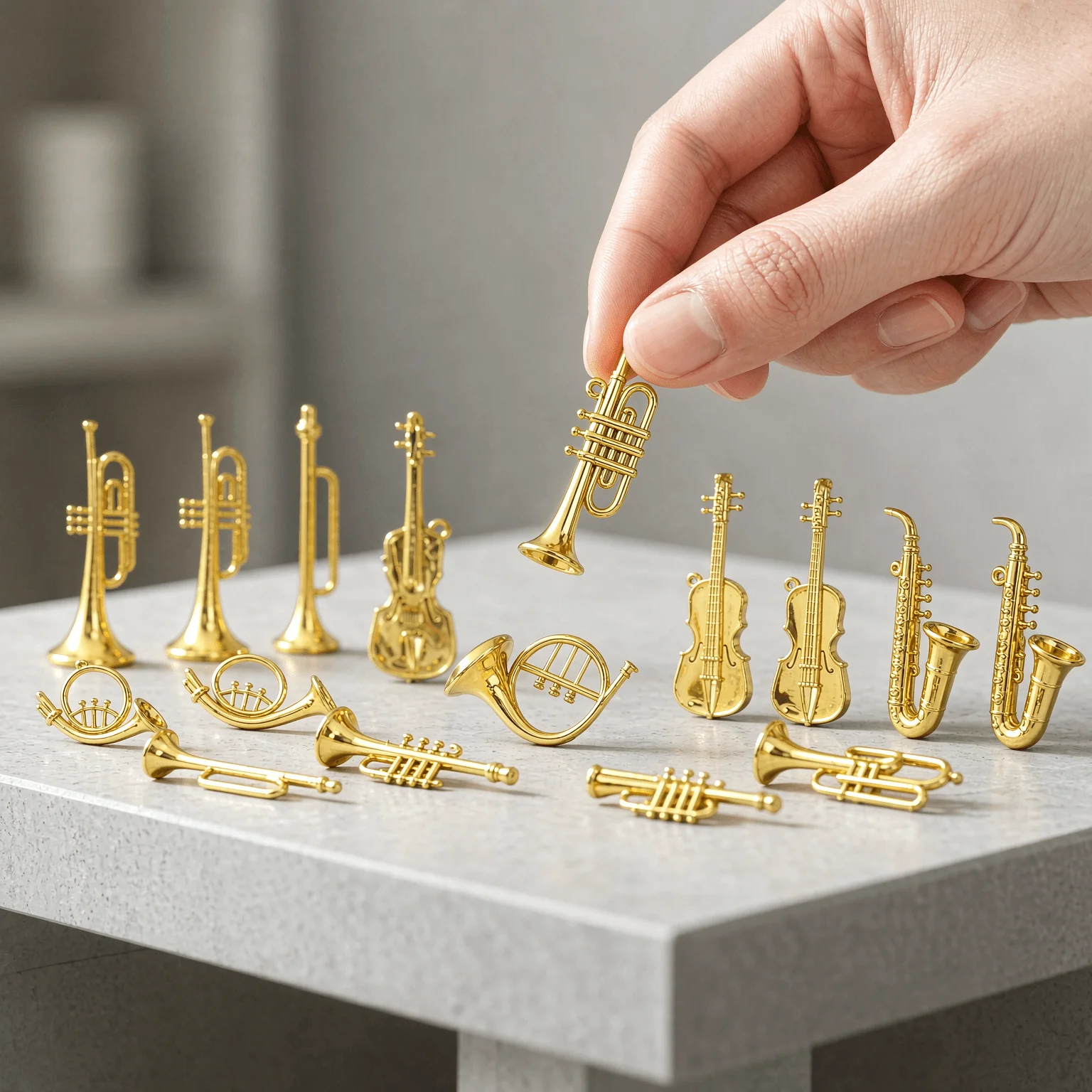 5/7/9/13Pcs Mini Golden Musical Instrument Models Random Style Tiny Trumpet Violin Saxophone More for Christmas Party Favors TMZ