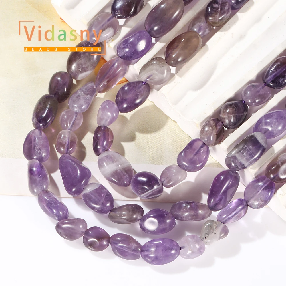 8-10mm Naturstein Amethyst Unregelmäßige Ovale Lose Perlen für Schmuckherstellung Handgefertigte DIY Armbänder Zubehör – Detail 4