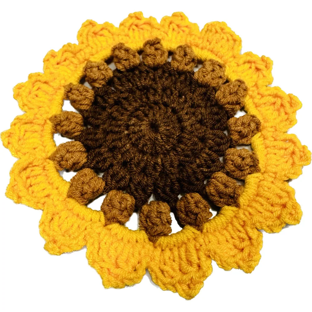 Hand colorful Sun flower crochet table place mat round pad Cloth placemat cup flower coaster doily kitchen Christmas wedding dec