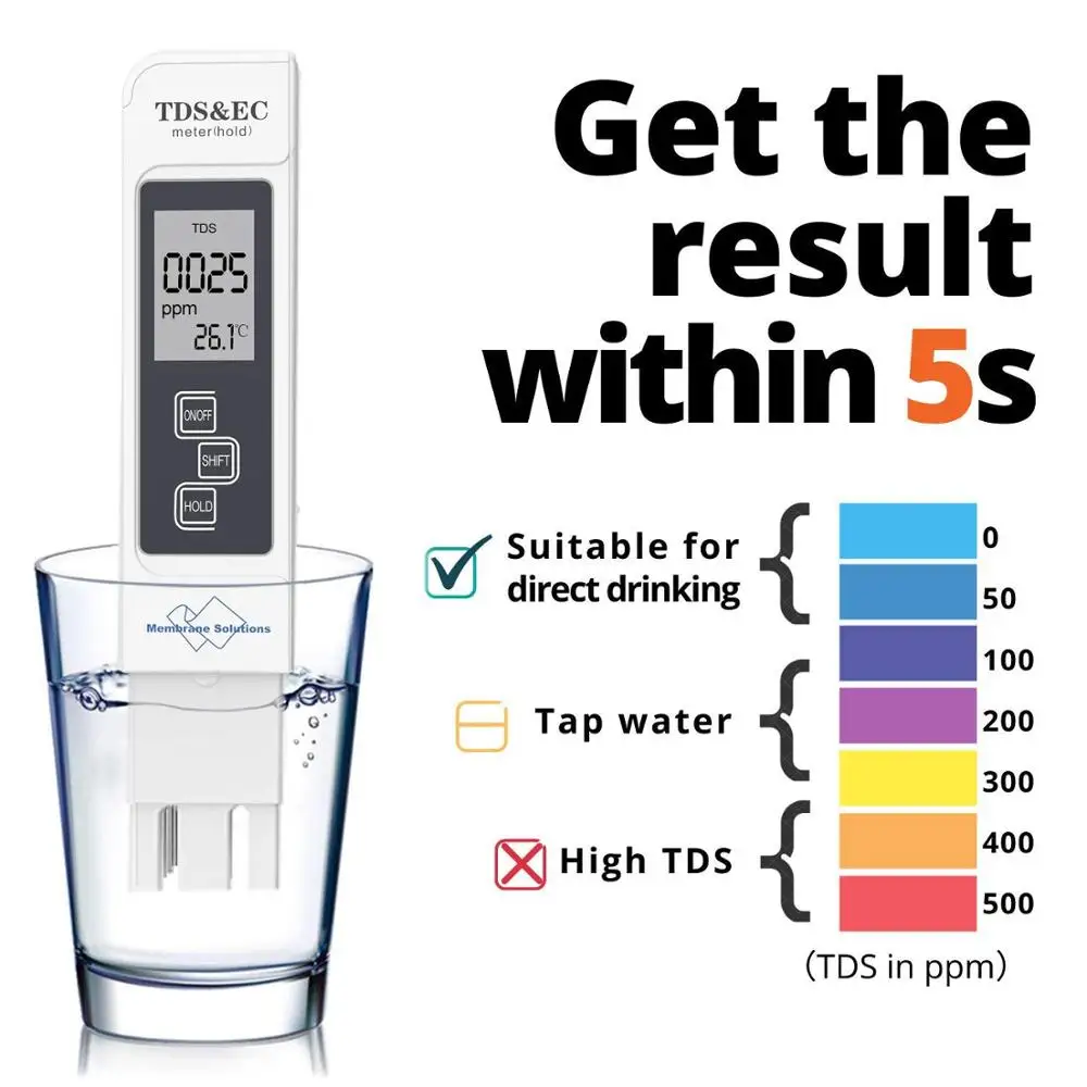 Digital Water Quality Tester TDS EC Meter Range 0-9990 Multifunctional Water Purity Temperature Meter TEMP PPM Tester