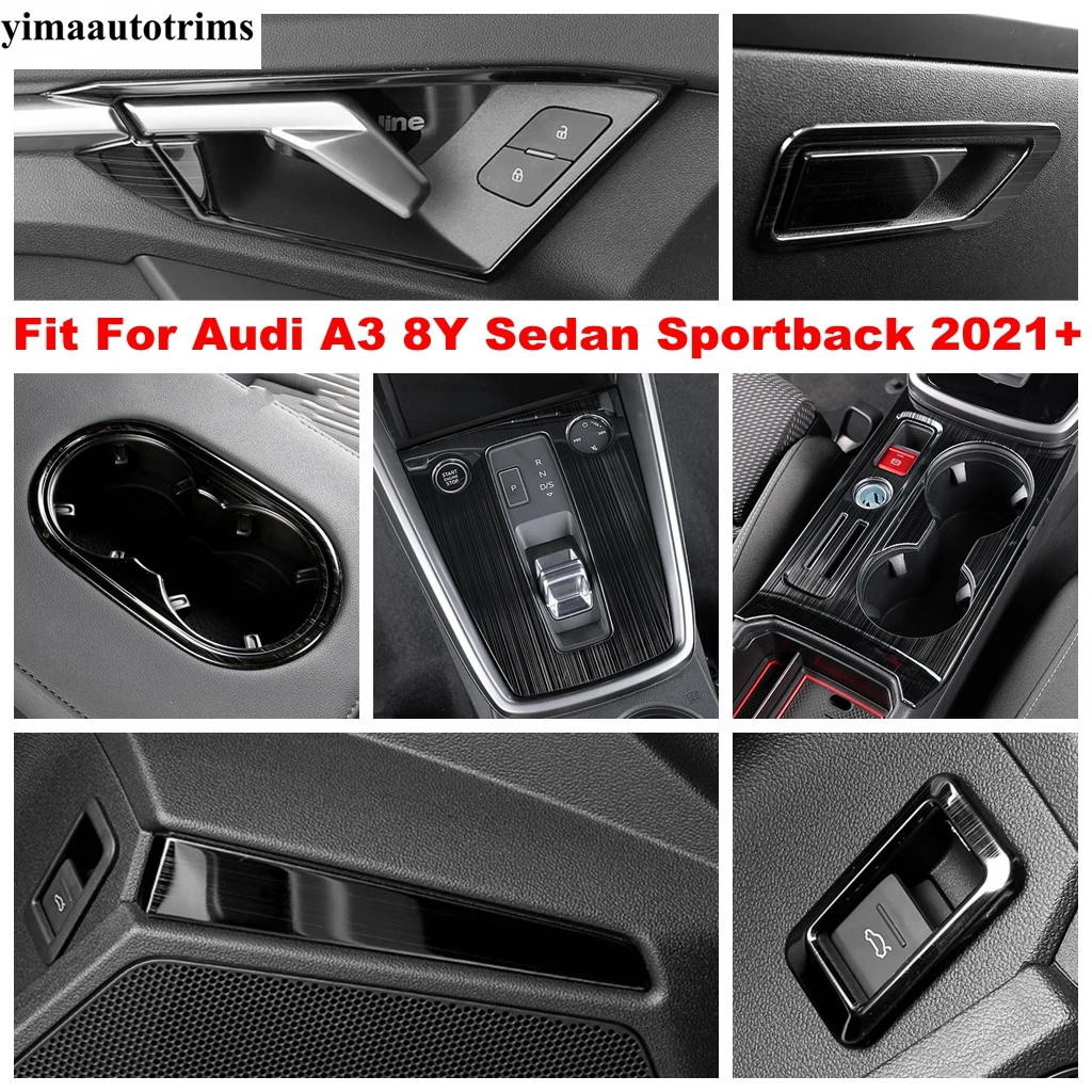 

Stainless Steel Accessories Water Cup Holder Gear Shift Panel Cover Trim Interior Kit For Audi A3 8Y Sedan Sportback 2021 - 2024