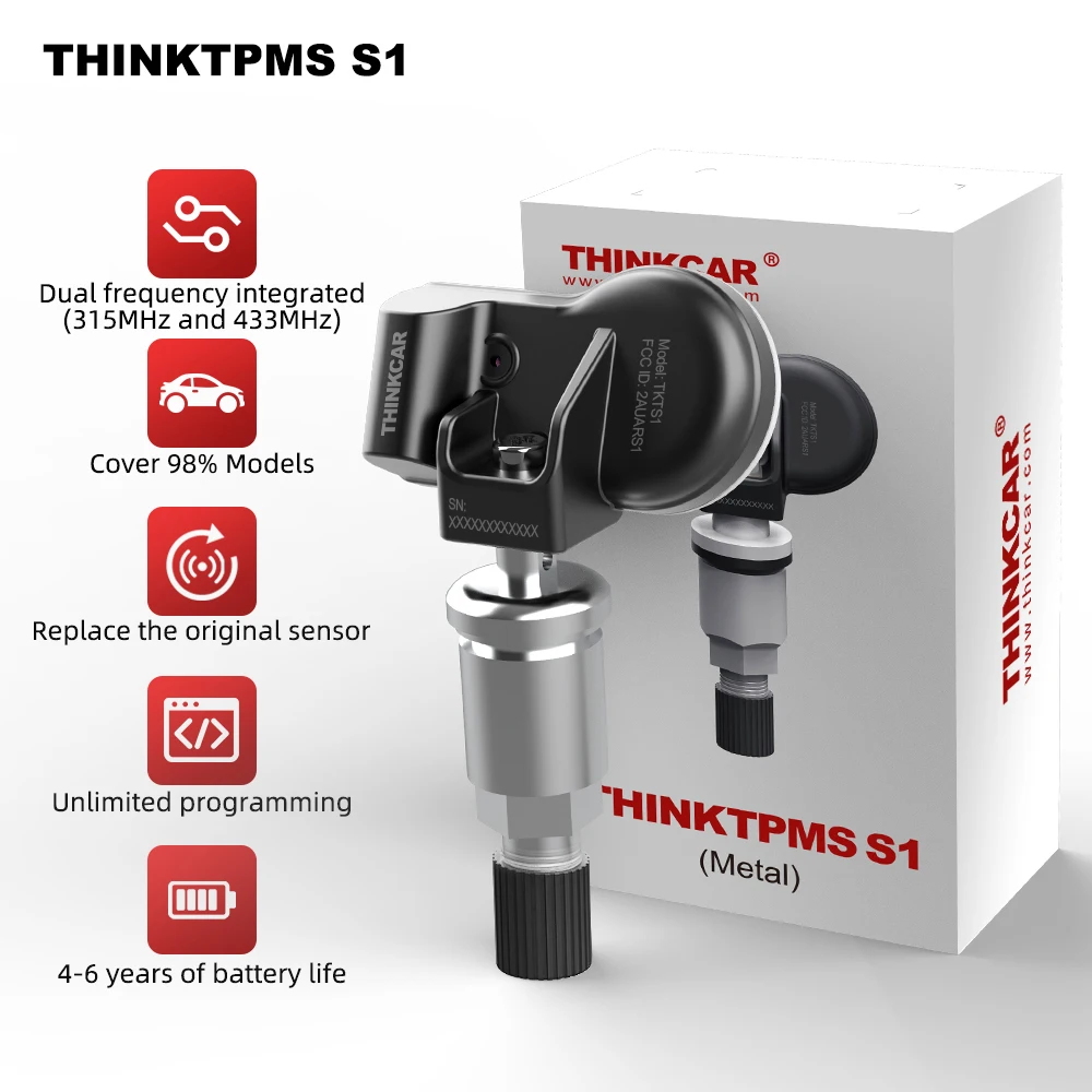 THINKCAR THINKTPMS S1 Tire Pressure Sensor 315MHz 433MHz Tire Pressure Monitoring System Monitors Tire Pressure