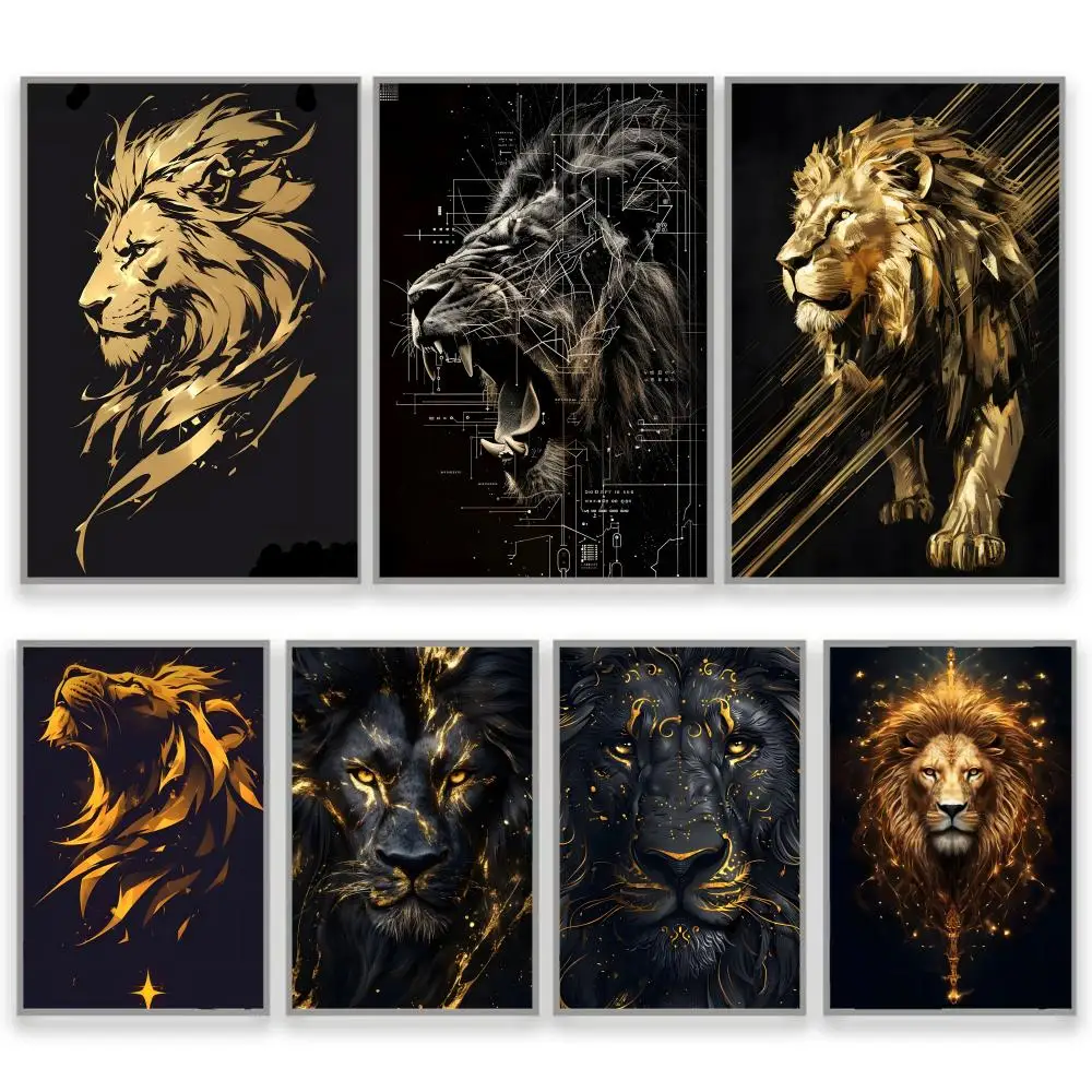 Black And Golden Light Lion Instant Space Refresh Modern House Decoration Minimalist Room Prop Poster