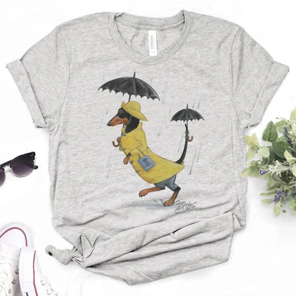 Dachshund t shirt women summer comic Y2K top girl comic clothes