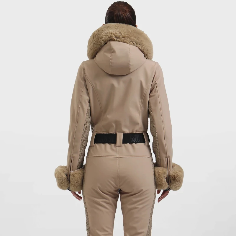 2025 GSOU SNOW المرأة طويلة الأكمام مقاوم للماء يندبروف التزلج عموما الإناث أنيقة سكيت بذلة فو الفراء الزي الشتاء