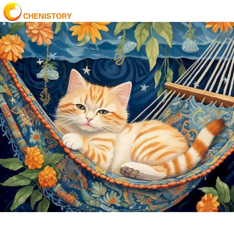 

CHENISTORY Modern Diamond Painting Frame Cute Cat Handicrafts For Adults Kids Unique Gift Wall Art Cross Stitch