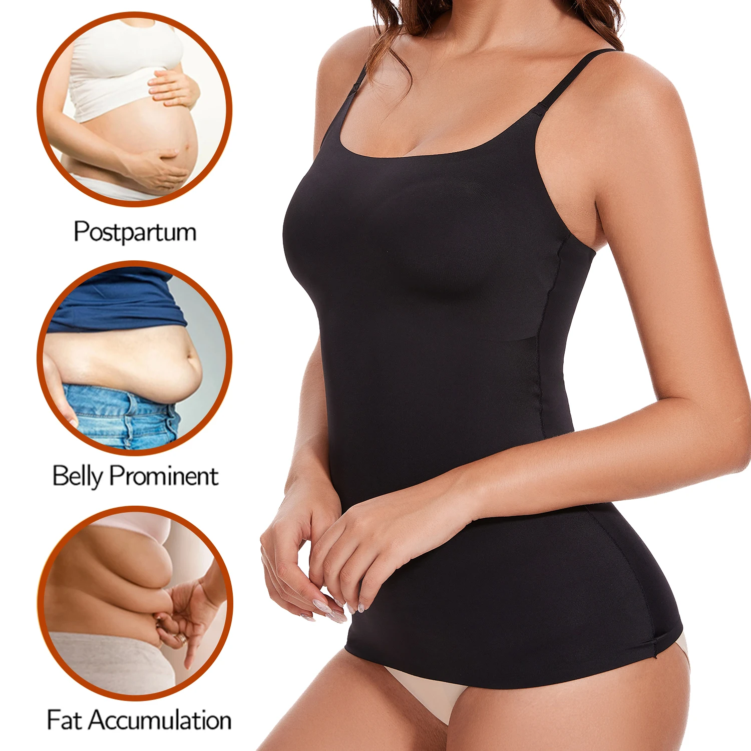 Seamless Tank Tops Camis Women Scoop Neck Shapewear Waist Tummy Control Body Camisole Summer Black Nude Smooth Slimming Vest New