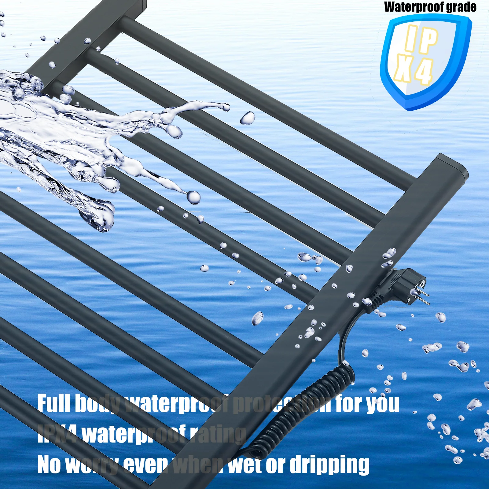 Electric Heat Towel Rack Bathroom Bathrobe Drying Rack Storage Rack Carbon Fiber Waterproof Towel Pol Wall mounted No Perforat