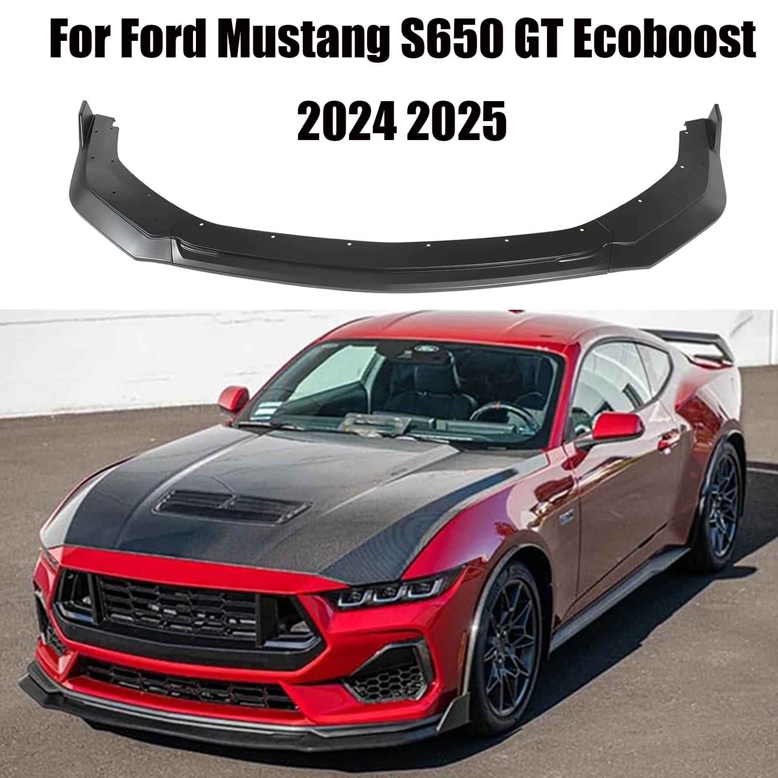 포드 머스탱 S650 GT 에코부스트 2024 2025 자동차 앞 범퍼 립 스포일러 스플리터 무광 유광 블랙 카본 파이버 룩