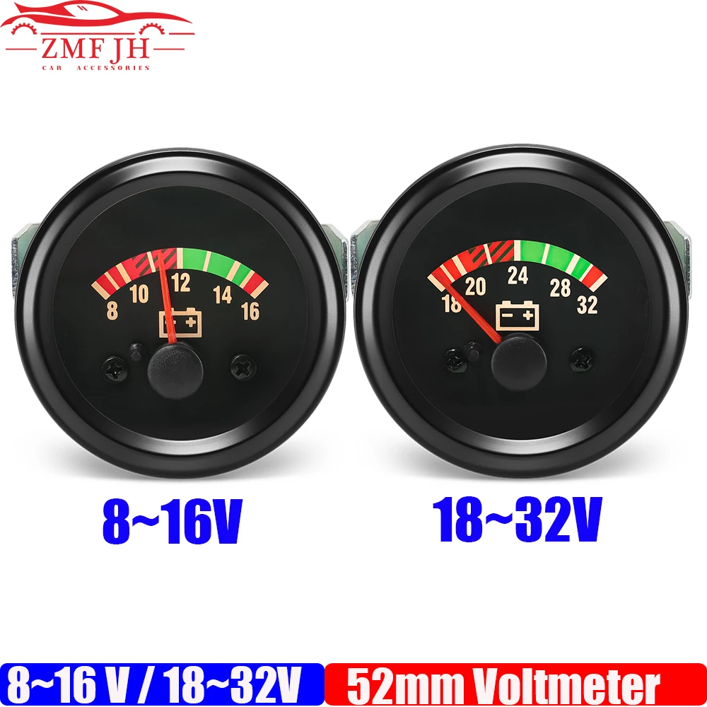 Voltímetro Automotivo de 2 polegadas (52mm) DC8-16V 18-32V para Gerador, Medidor de Tensão para Peças de Reposição de Grupo Gerador 12V/24V com Ponteiro Opcional