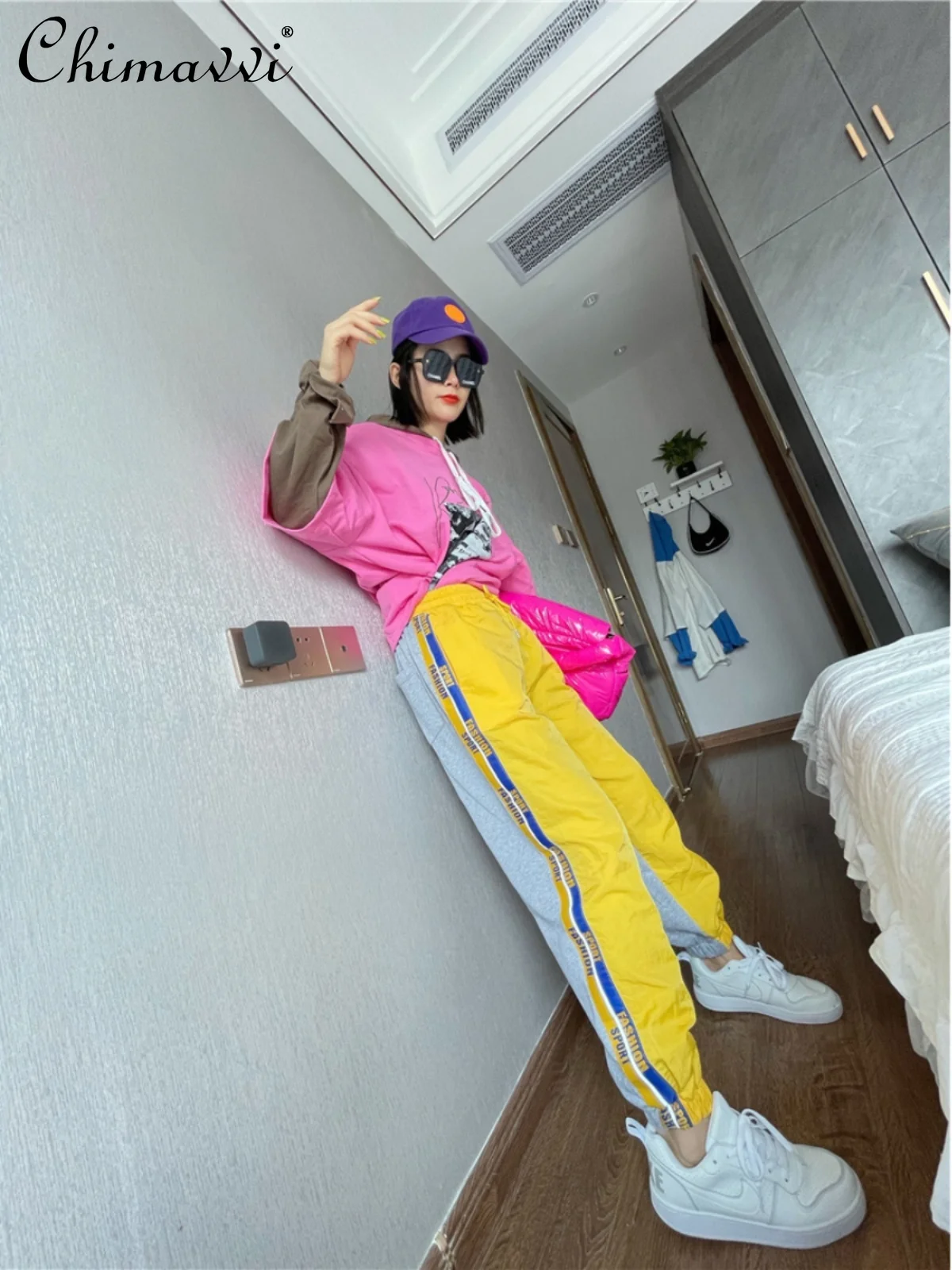 

New Fashion Contrasting Splicing Pants Women's Spring and Autumn Loose Casual Sports Streetwear Women Baggy Pants All-match