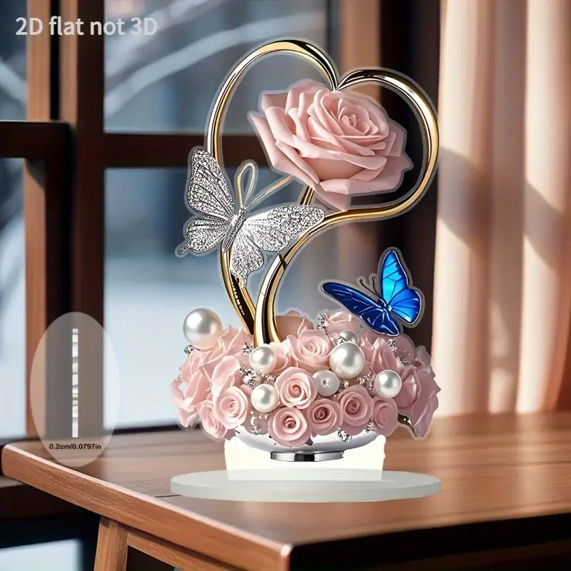 1PCSRomantic Pink Rose Butterfly Home Decor Desktop Decora Figurines Suitable For Room Decorations Bedroom Decor Wedding Decor