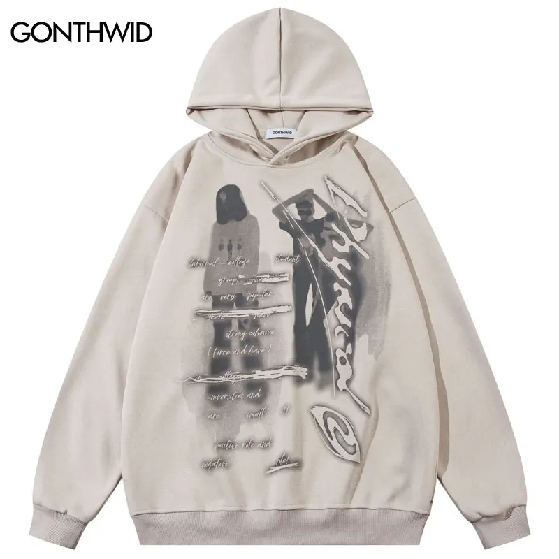 Hip Hop Men Hoodies Grunge Harajuku Cartoon Graphic Printed Hooded Sweatshirts Y2K Vintage Casual Baggy Pullover Streetwear