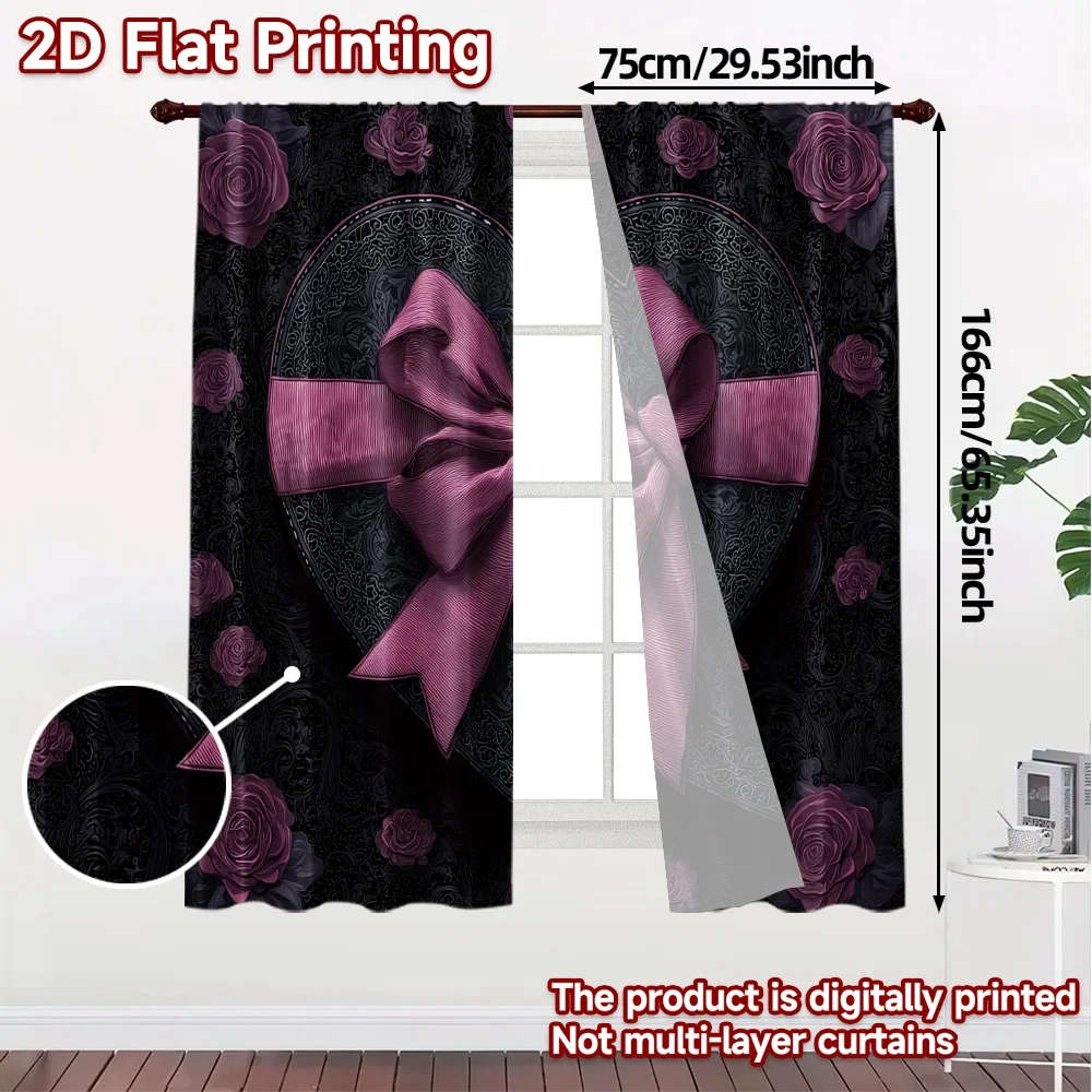 2D Flat Printing,JIT 2pcs, Curtains (Without Rod) Heart Ribbon Dream Popular Creative Curtains Prints Light Filtering Curtains